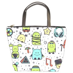 Seamless Pattern With Funny Monsters Cartoon Hand Drawn Characters Colorful Unusual Creatures Bucket Bag by Nexatart