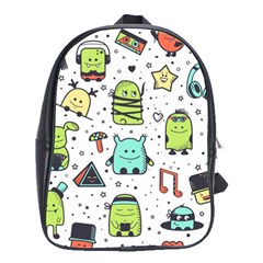 Seamless Pattern With Funny Monsters Cartoon Hand Drawn Characters Colorful Unusual Creatures School Bag (large) by Nexatart