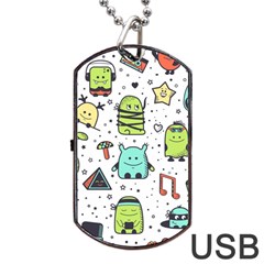 Seamless Pattern With Funny Monsters Cartoon Hand Drawn Characters Colorful Unusual Creatures Dog Tag Usb Flash (one Side) by Nexatart