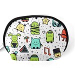 Seamless Pattern With Funny Monsters Cartoon Hand Drawn Characters Colorful Unusual Creatures Accessory Pouch (Medium) Back