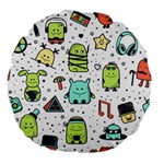 Seamless Pattern With Funny Monsters Cartoon Hand Drawn Characters Colorful Unusual Creatures Large 18  Premium Flano Round Cushions Back