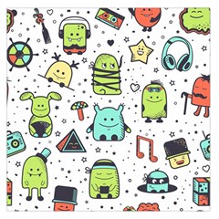 Seamless Pattern With Funny Monsters Cartoon Hand Drawn Characters Colorful Unusual Creatures Large Satin Scarf (square) by Nexatart