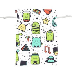 Seamless Pattern With Funny Monsters Cartoon Hand Drawn Characters Colorful Unusual Creatures  Lightweight Drawstring Pouch (xl) by Nexatart