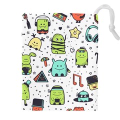 Seamless Pattern With Funny Monsters Cartoon Hand Drawn Characters Colorful Unusual Creatures Drawstring Pouch (5xl) by Nexatart