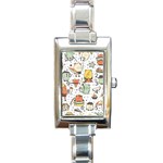 Funny Seamless Pattern With Cartoon Monsters Personage Colorful Hand Drawn Characters Unusual Creatu Rectangle Italian Charm Watch Front