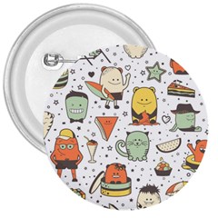 Funny Seamless Pattern With Cartoon Monsters Personage Colorful Hand Drawn Characters Unusual Creatu 3  Buttons by Nexatart