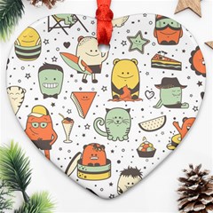 Funny Seamless Pattern With Cartoon Monsters Personage Colorful Hand Drawn Characters Unusual Creatu Ornament (heart) by Nexatart