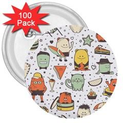 Funny Seamless Pattern With Cartoon Monsters Personage Colorful Hand Drawn Characters Unusual Creatu 3  Buttons (100 Pack)  by Nexatart