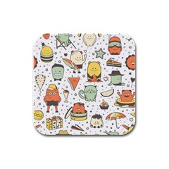 Funny Seamless Pattern With Cartoon Monsters Personage Colorful Hand Drawn Characters Unusual Creatu Rubber Square Coaster (4 Pack)  by Nexatart