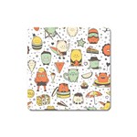 Funny Seamless Pattern With Cartoon Monsters Personage Colorful Hand Drawn Characters Unusual Creatu Square Magnet Front