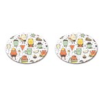 Funny Seamless Pattern With Cartoon Monsters Personage Colorful Hand Drawn Characters Unusual Creatu Cufflinks (Oval) Front(Pair)