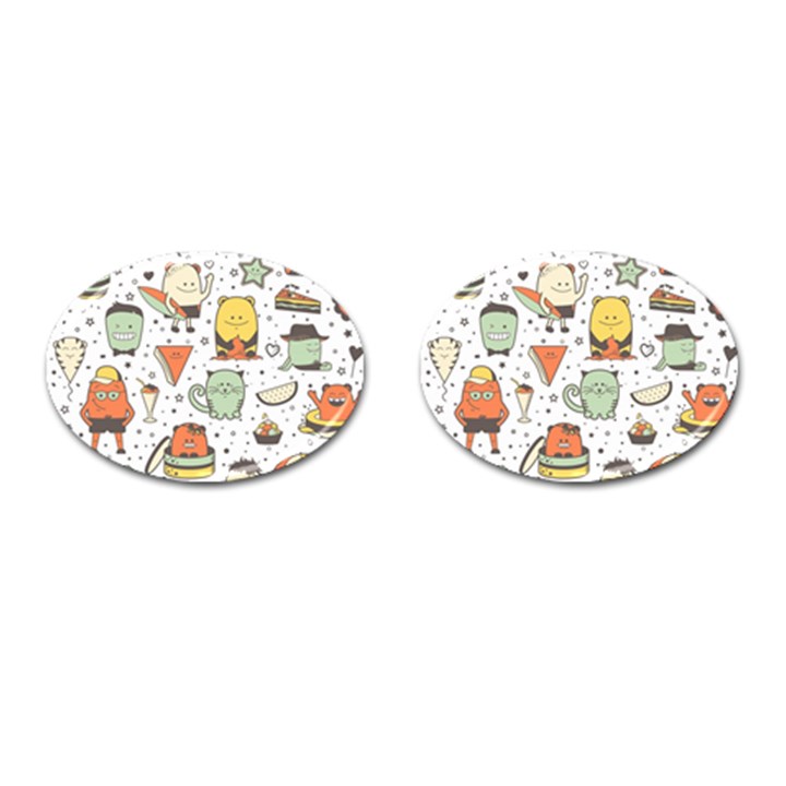 Funny Seamless Pattern With Cartoon Monsters Personage Colorful Hand Drawn Characters Unusual Creatu Cufflinks (Oval)