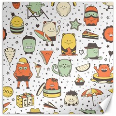 Funny Seamless Pattern With Cartoon Monsters Personage Colorful Hand Drawn Characters Unusual Creatu Canvas 12  X 12  by Nexatart