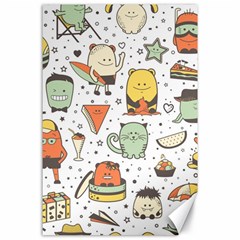 Funny Seamless Pattern With Cartoon Monsters Personage Colorful Hand Drawn Characters Unusual Creatu Canvas 24  X 36  by Nexatart