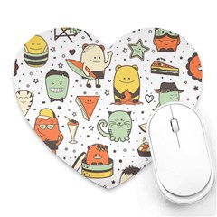 Funny Seamless Pattern With Cartoon Monsters Personage Colorful Hand Drawn Characters Unusual Creatu Heart Mousepads by Nexatart