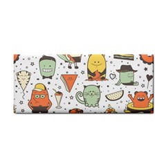 Funny Seamless Pattern With Cartoon Monsters Personage Colorful Hand Drawn Characters Unusual Creatu Hand Towel by Nexatart