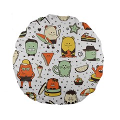 Funny Seamless Pattern With Cartoon Monsters Personage Colorful Hand Drawn Characters Unusual Creatu Standard 15  Premium Round Cushions by Nexatart