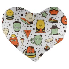 Funny Seamless Pattern With Cartoon Monsters Personage Colorful Hand Drawn Characters Unusual Creatu Large 19  Premium Heart Shape Cushions by Nexatart