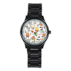 Funny Seamless Pattern With Cartoon Monsters Personage Colorful Hand Drawn Characters Unusual Creatu Stainless Steel Round Watch by Nexatart