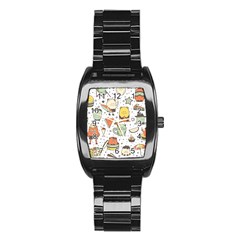 Funny Seamless Pattern With Cartoon Monsters Personage Colorful Hand Drawn Characters Unusual Creatu Stainless Steel Barrel Watch by Nexatart