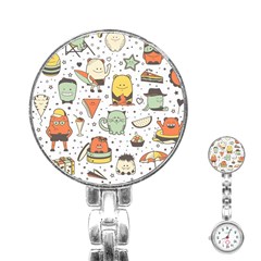 Funny Seamless Pattern With Cartoon Monsters Personage Colorful Hand Drawn Characters Unusual Creatu Stainless Steel Nurses Watch by Nexatart