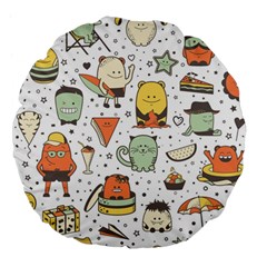 Funny Seamless Pattern With Cartoon Monsters Personage Colorful Hand Drawn Characters Unusual Creatu Large 18  Premium Flano Round Cushions by Nexatart