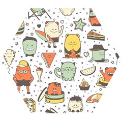 Funny Seamless Pattern With Cartoon Monsters Personage Colorful Hand Drawn Characters Unusual Creatu Wooden Puzzle Hexagon by Nexatart