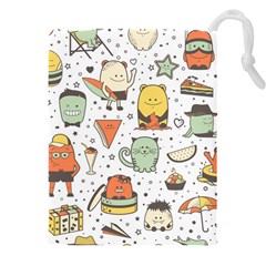 Funny Seamless Pattern With Cartoon Monsters Personage Colorful Hand Drawn Characters Unusual Creatu Drawstring Pouch (4xl) by Nexatart