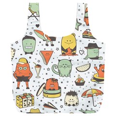 Funny Seamless Pattern With Cartoon Monsters Personage Colorful Hand Drawn Characters Unusual Creatu Full Print Recycle Bag (xxl)