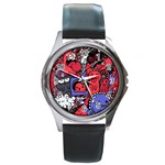 Abstract Grunge Urban Pattern With Monster Character Super Drawing Graffiti Style Vector Illustratio Round Metal Watch Front