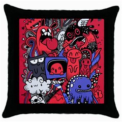 Abstract Grunge Urban Pattern With Monster Character Super Drawing Graffiti Style Vector Illustratio Throw Pillow Case (black) by Nexatart