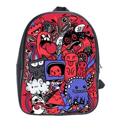 Abstract Grunge Urban Pattern With Monster Character Super Drawing Graffiti Style Vector Illustratio School Bag (large) by Nexatart