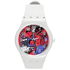 Abstract Grunge Urban Pattern With Monster Character Super Drawing Graffiti Style Vector Illustratio Round Plastic Sport Watch (m) by Nexatart