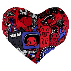 Abstract Grunge Urban Pattern With Monster Character Super Drawing Graffiti Style Vector Illustratio Large 19  Premium Heart Shape Cushions by Nexatart