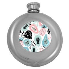 Seamless Pattern With Fruits Round Hip Flask (5 Oz) by Nexatart