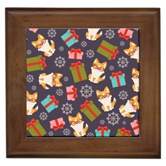 Welsh Corgi Dog With Gift Boxes Seamless Pattern Wallpaper Framed Tile