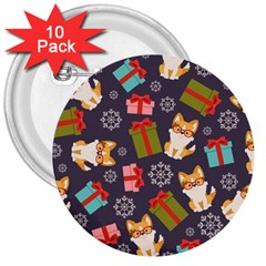 Welsh Corgi Dog With Gift Boxes Seamless Pattern Wallpaper 3  Buttons (10 pack) 