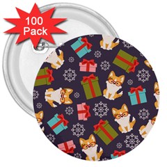 Welsh Corgi Dog With Gift Boxes Seamless Pattern Wallpaper 3  Buttons (100 pack) 