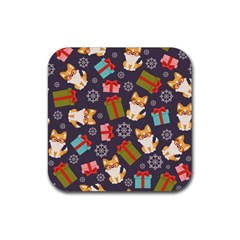 Welsh Corgi Dog With Gift Boxes Seamless Pattern Wallpaper Rubber Coaster (Square) 