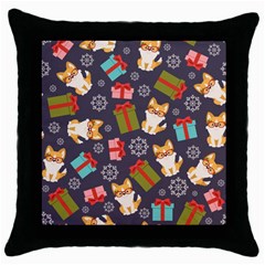 Welsh Corgi Dog With Gift Boxes Seamless Pattern Wallpaper Throw Pillow Case (Black)