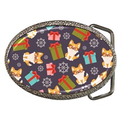 Welsh Corgi Dog With Gift Boxes Seamless Pattern Wallpaper Belt Buckles