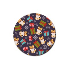 Welsh Corgi Dog With Gift Boxes Seamless Pattern Wallpaper Rubber Coaster (Round) 