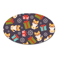 Welsh Corgi Dog With Gift Boxes Seamless Pattern Wallpaper Oval Magnet