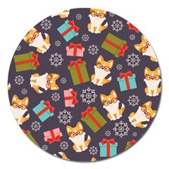 Welsh Corgi Dog With Gift Boxes Seamless Pattern Wallpaper Magnet 5  (round) by Nexatart