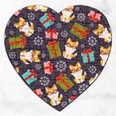 Welsh Corgi Dog With Gift Boxes Seamless Pattern Wallpaper Jigsaw Puzzle (Heart)