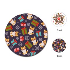 Welsh Corgi Dog With Gift Boxes Seamless Pattern Wallpaper Playing Cards Single Design (Round)