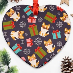 Welsh Corgi Dog With Gift Boxes Seamless Pattern Wallpaper Heart Ornament (Two Sides)