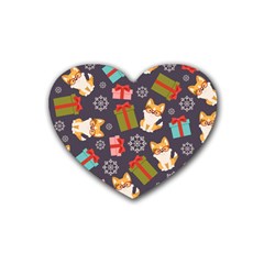 Welsh Corgi Dog With Gift Boxes Seamless Pattern Wallpaper Heart Coaster (4 pack) 