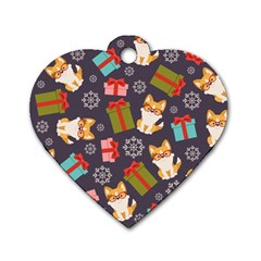 Welsh Corgi Dog With Gift Boxes Seamless Pattern Wallpaper Dog Tag Heart (One Side)