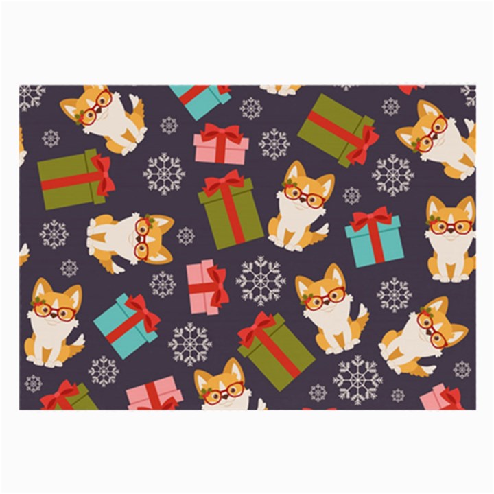 Welsh Corgi Dog With Gift Boxes Seamless Pattern Wallpaper Large Glasses Cloth (2 Sides)